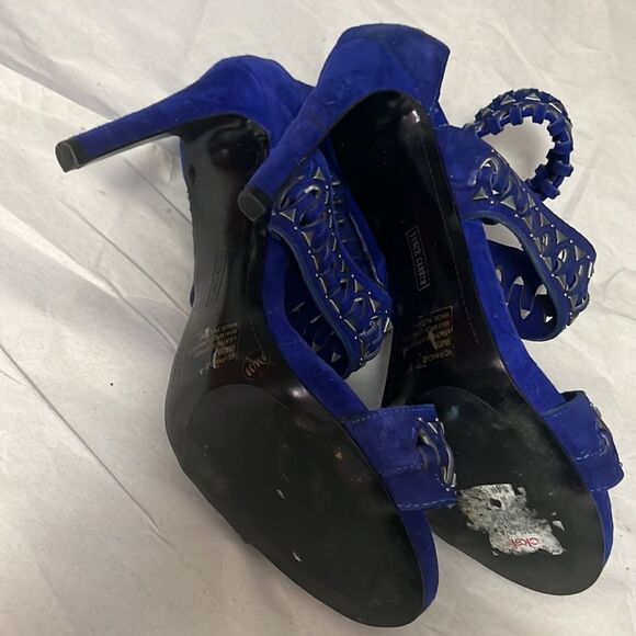 VINCE CAMUTO ROYAL BLUE SILVER HARDWARE OPEN‎ TOE SANDALS SIZE 9M - Picture 3 of 6